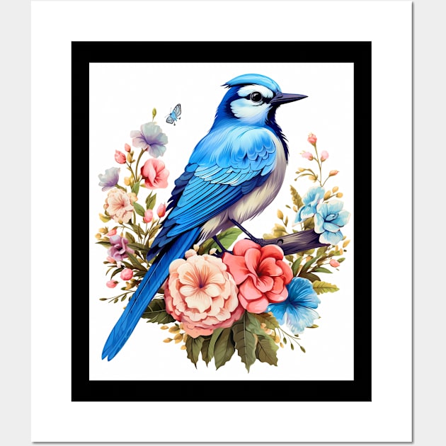 Cute Cottagecore Floral Blue jay Aesthetic Wall Art by Spit in my face PODCAST